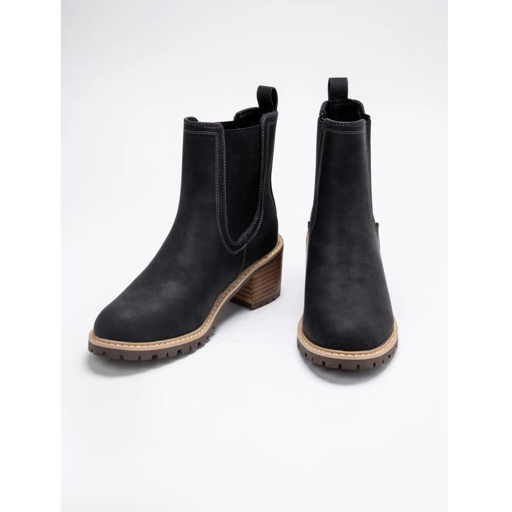 Corkys Black Chelsea Lug Heel Boots with Brown Stacked Heel